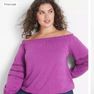 Lane Bryant Relaxed Long-Sleeve Off-The-Shoulder Cropped Top - Size 10/12